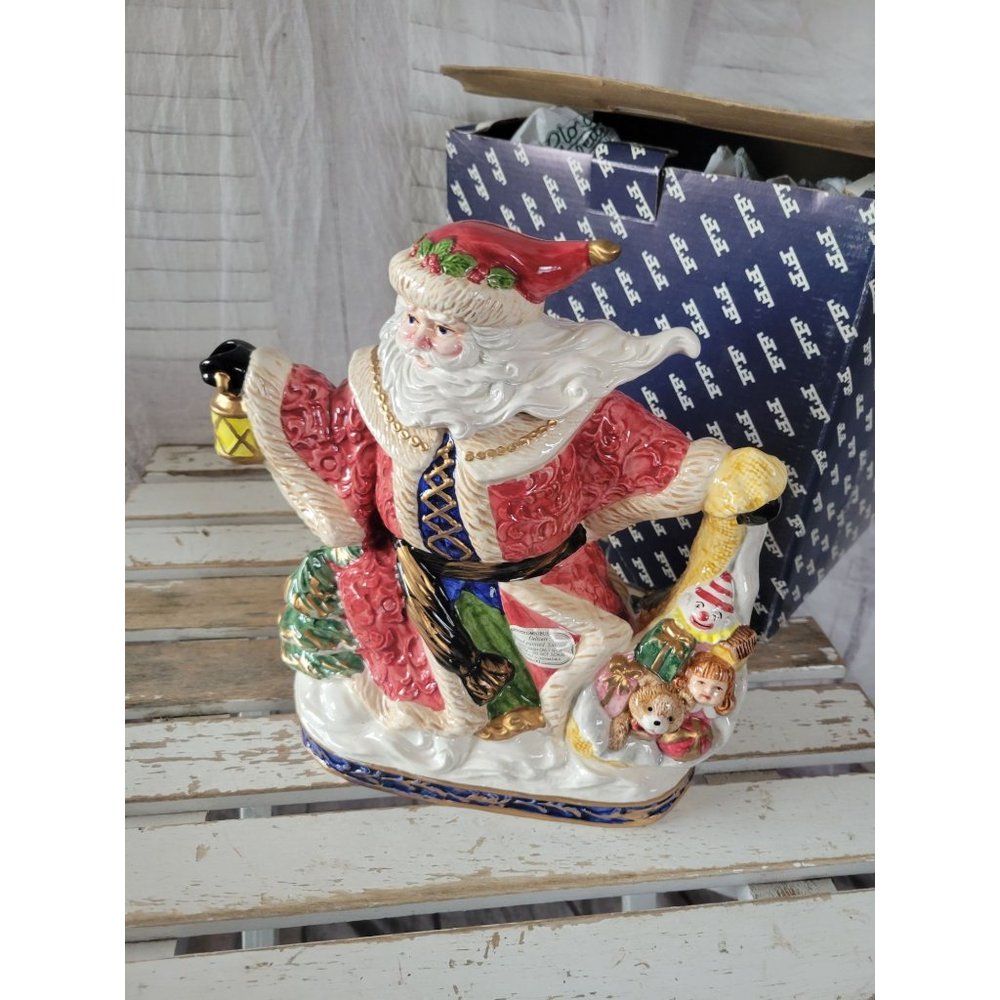 Fitz floyd 1994 Santa teapot omnibus Xmas toys tea vintage